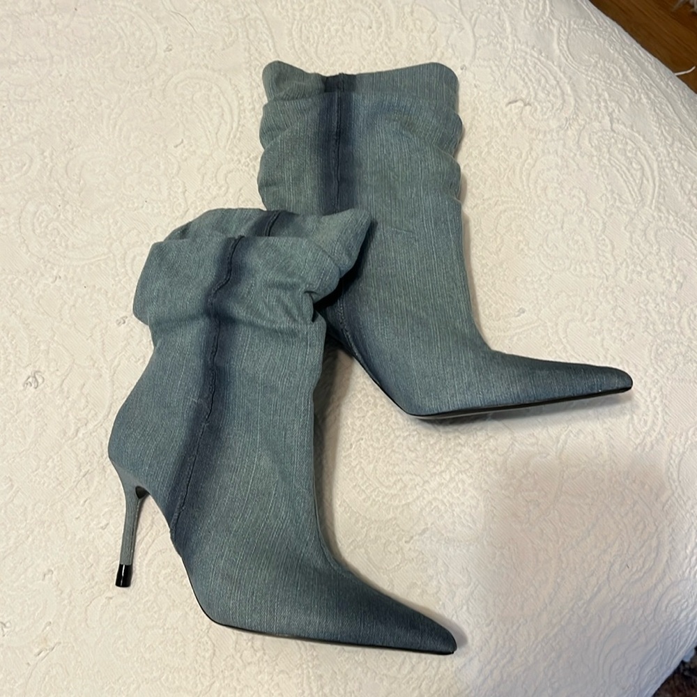 Zara ankle boot thin heel stilettos denim size 41